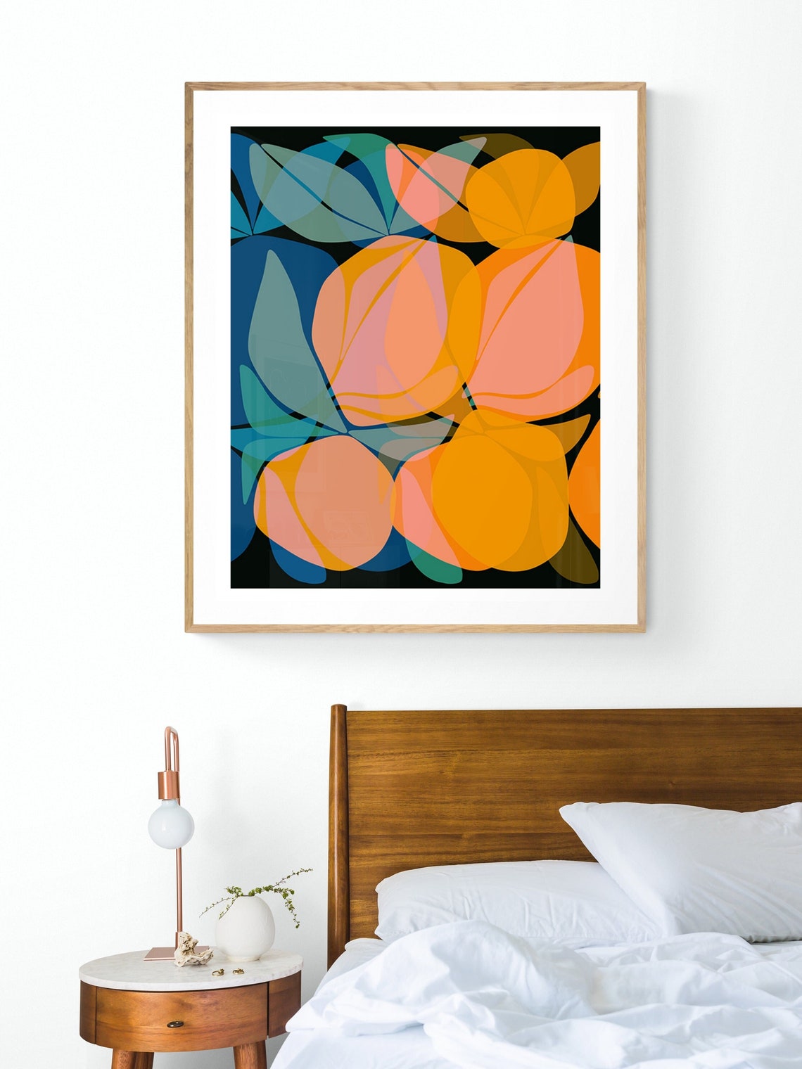 Abstract Art Print, Retro Boho Citrus Fruit