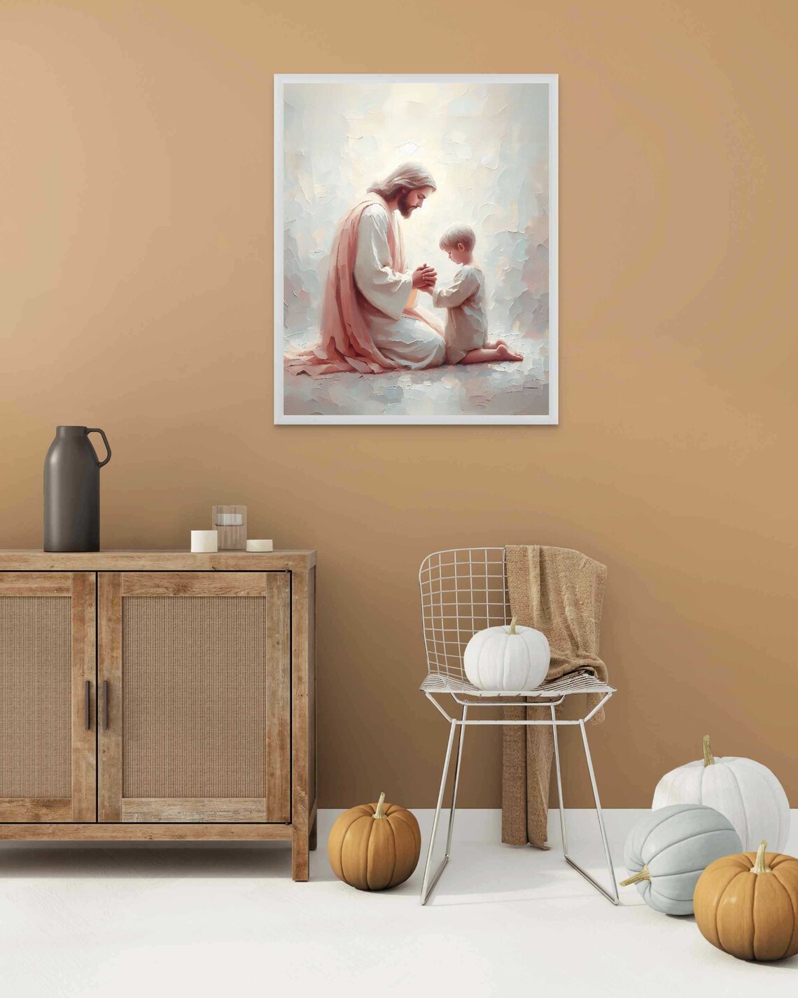 Jesus Praying With Little Boy Soft Pastel Impasto Art Poster - Image 5