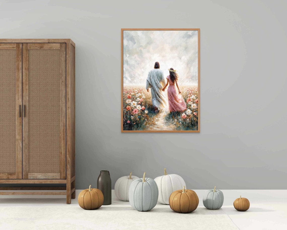 Walking With Christ Modern Christian Art Jesus Walking With Woman Jesus And Girl Art Lds Art Bible Painting Picture Of Jesus Prints