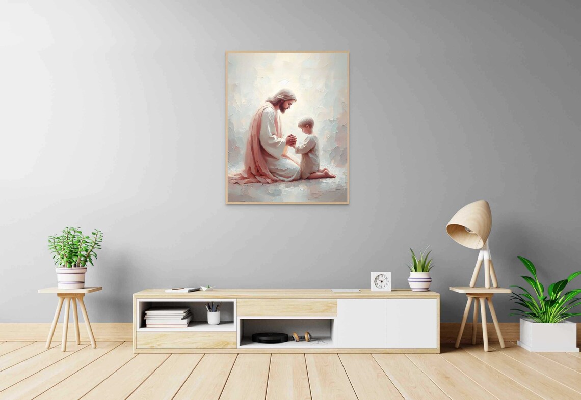 Jesus Praying With Little Boy Soft Pastel Impasto Art Poster - Image 7