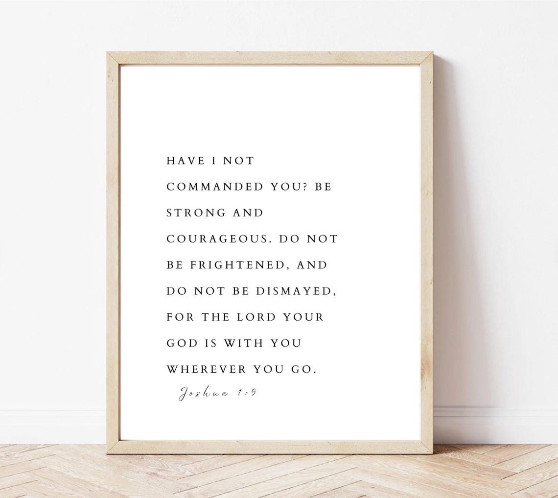 Joshua 19 Be Strong and Courageous Minimalist Scripture Verse Poster