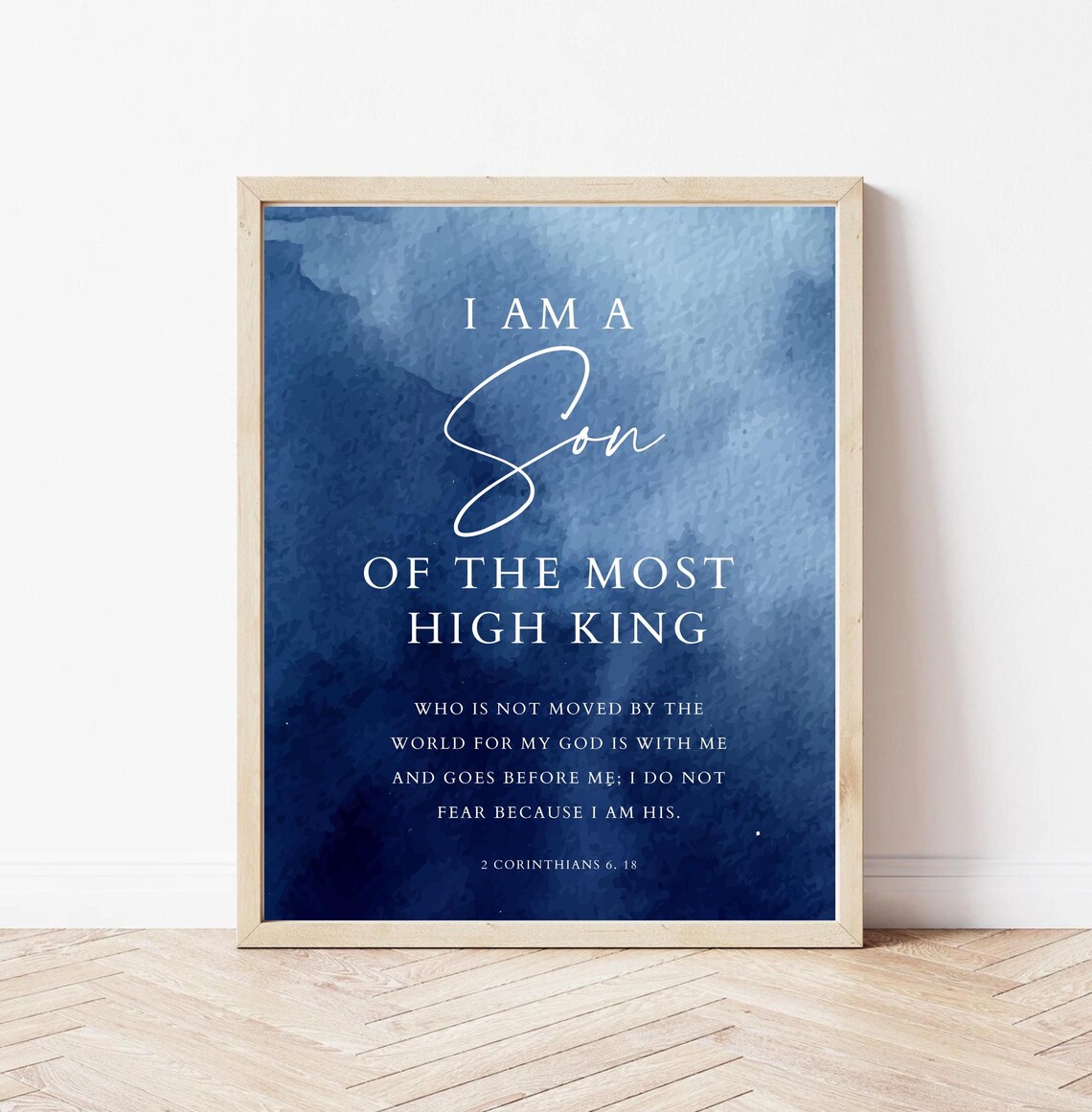I Am A Son of the Most High King Blue Watercolor Christian Poster - Image 3