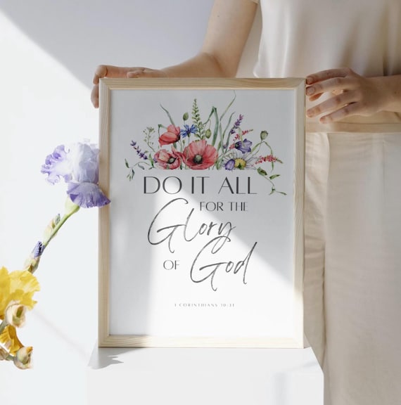 Do It All For The Glory Of God Floral Watercolor Scripture Wall Art