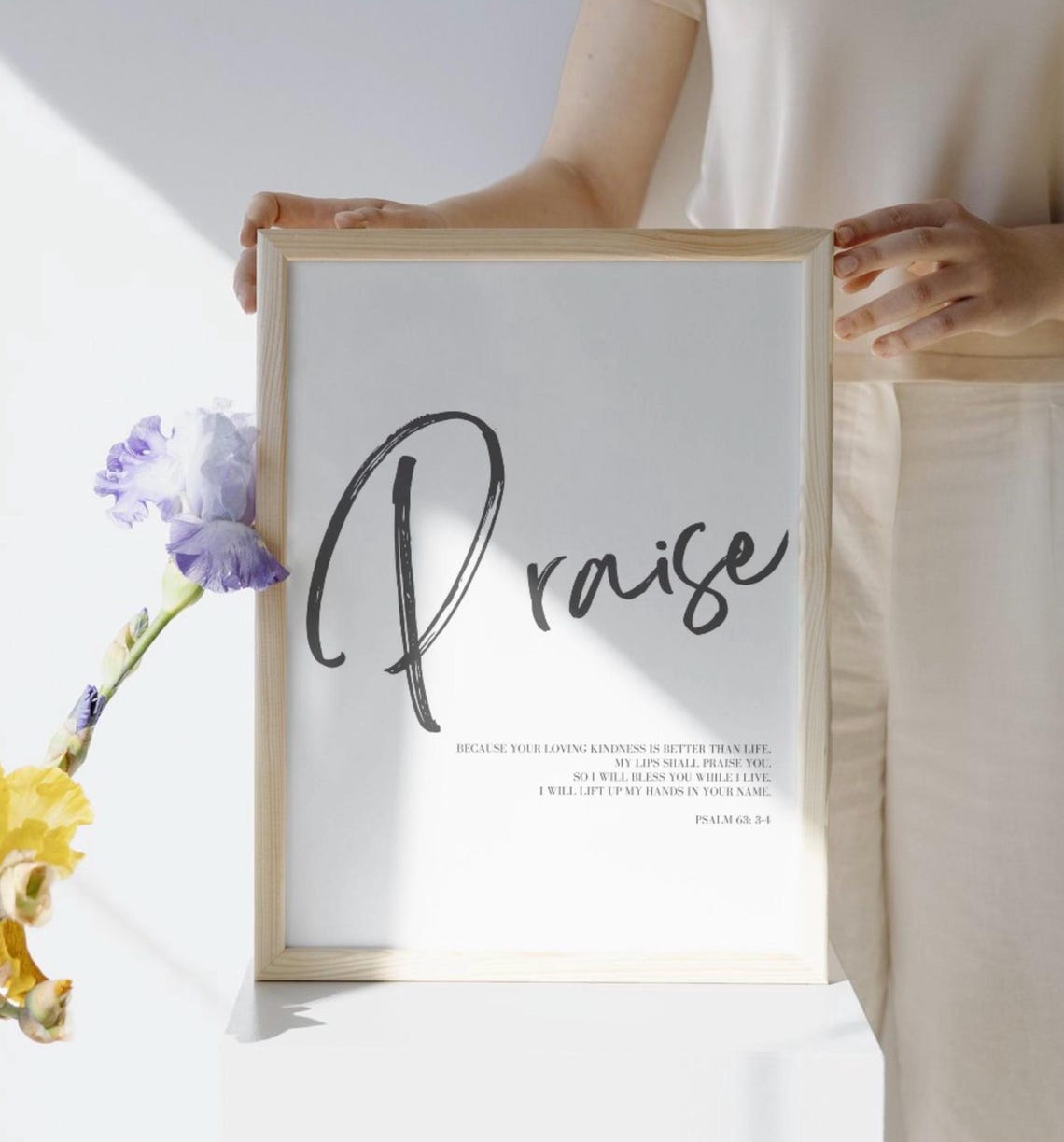 Praise Psalm 63:3-4 Bold Script Worship Typography Gallery Wall Art - Image 3