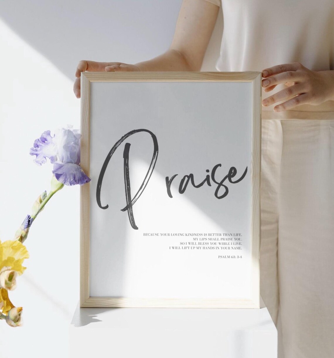 Psalm 633 4 Bible Verse Black And White Wall Art Christian Scripture Poster Print My Lips Shall Praise You - Image 3