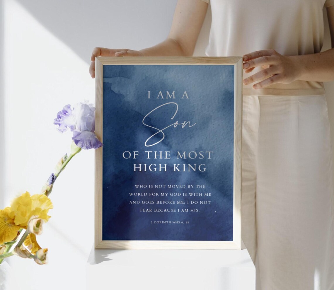 I Am A Son of the Most High King Blue Watercolor Christian Poster - Image 4
