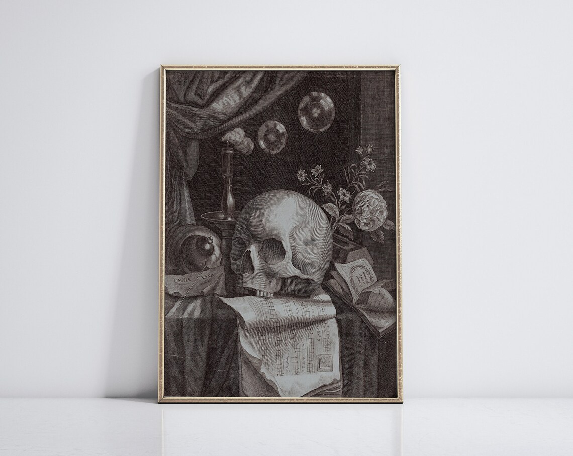 Dark Academia Skull Still Life Gothic Engraving Skull Art Poster