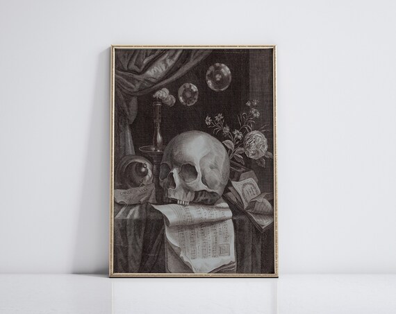 Dark Academia Skull Still Life Gothic Engraving Skull Art Poster