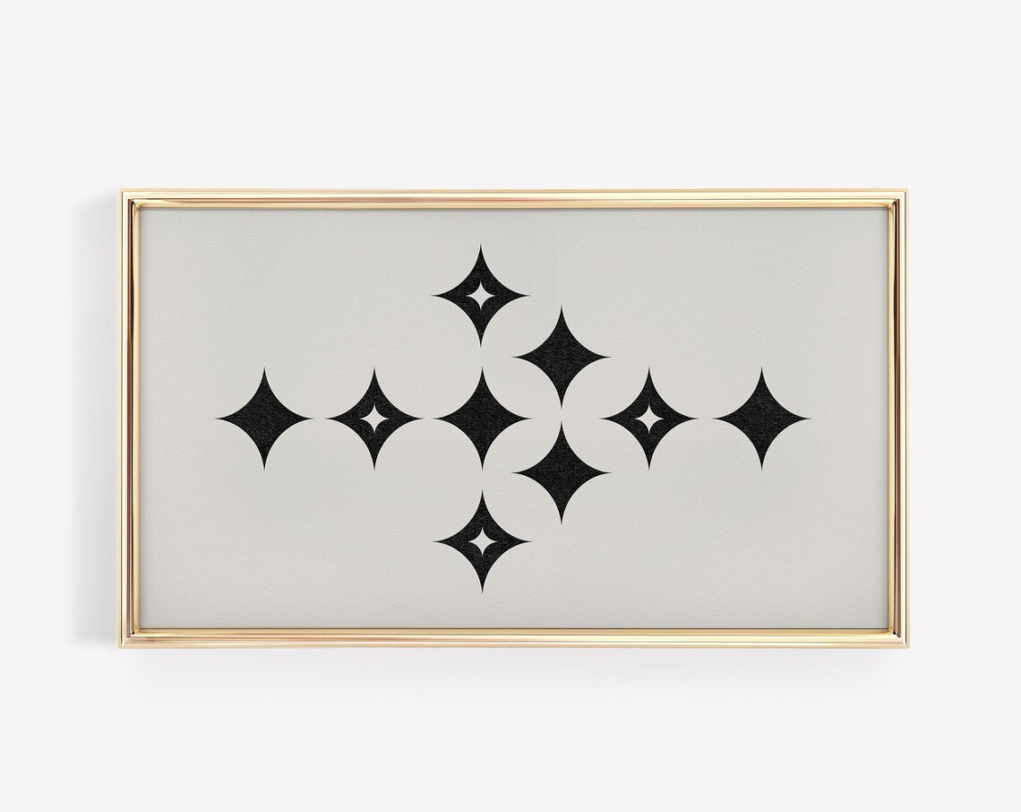 Mid Century Modern Black Starburst Geometric Shapes Decorative Poster