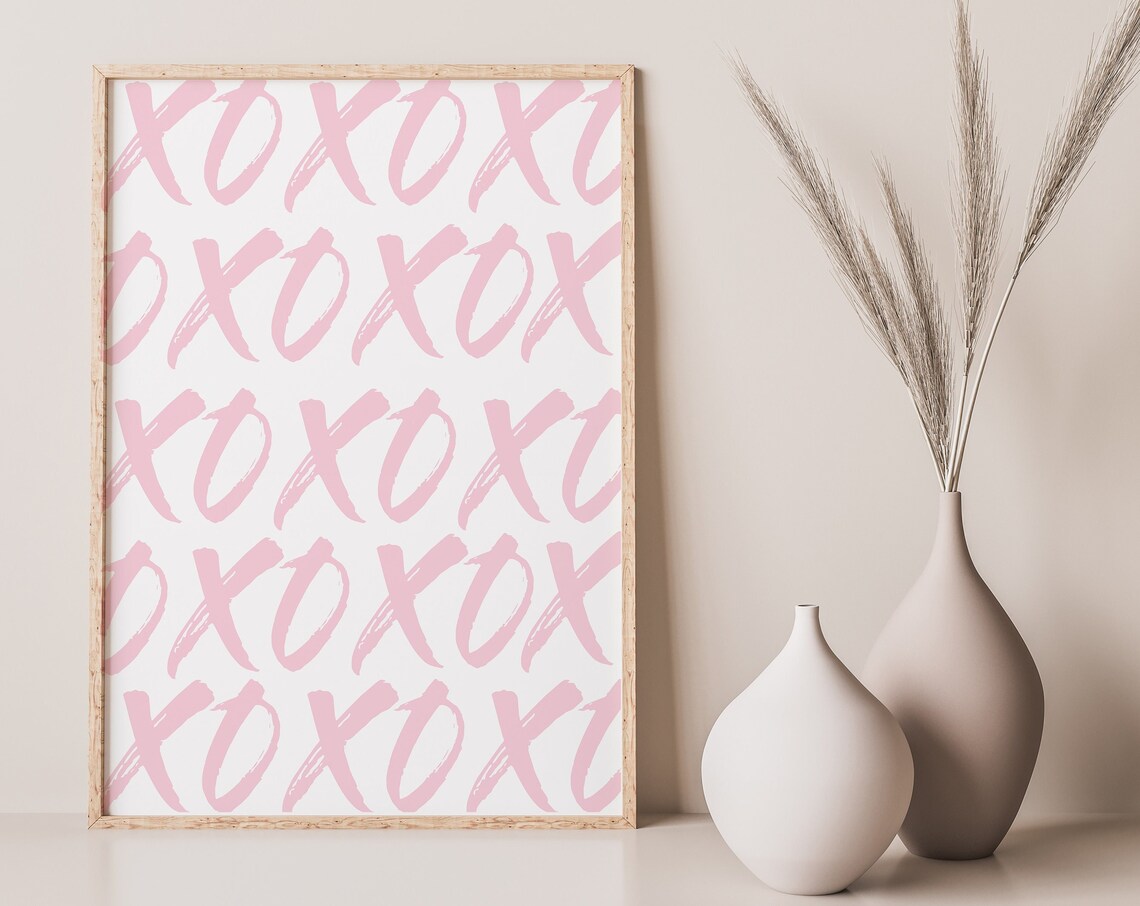 Pink XOXO Pattern Hugs and Kisses Modern Teen Bedroom Poster - Image 2