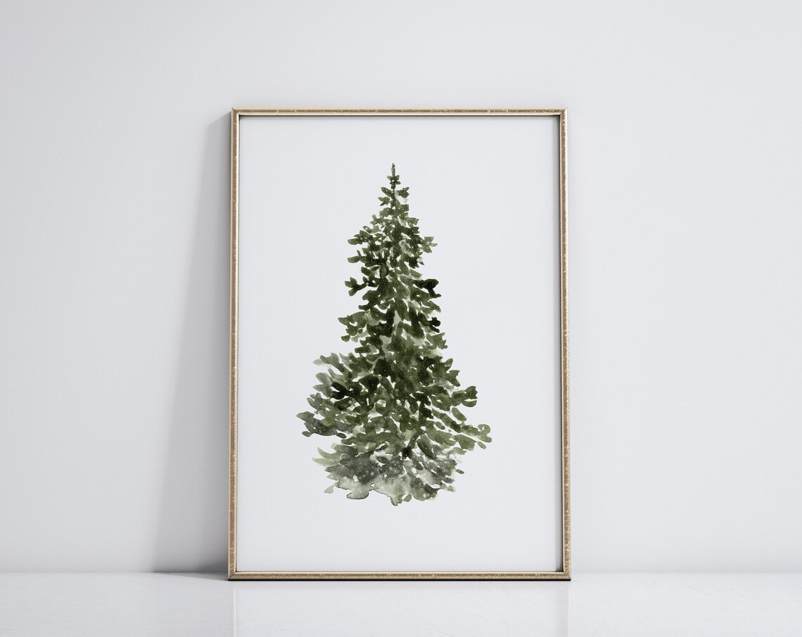 Minimalist Watercolor Christmas Tree Gold Frame Holiday Art Poster - Image 2