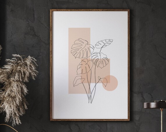 Monstera Fine Line Leaves Botanical Minimalist Line Art Poster