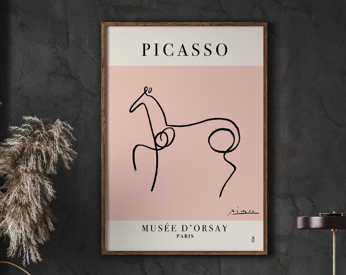 Pablo Picasso Horse One Line Drawing Pink Museum Exhibition Poster