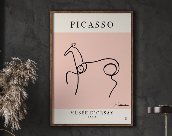 The Horse Line Drawing Picasso Artwork Vintage Exhibition Poster Boho Wall Art Instant