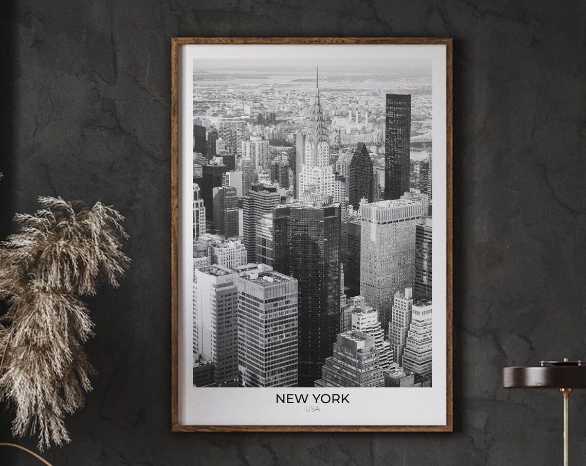 New York City Manhattan Skyline Black and White Photo Poster