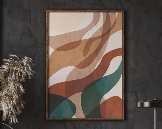 Abstract Flowing Ribbons Terracotta and Teal Modern Art Poster