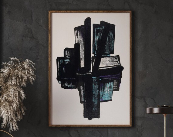 Soulages Vintage Exhibition Poster Brush Strokes Modern Gallery Wall Prints Decor Housewarming Gift