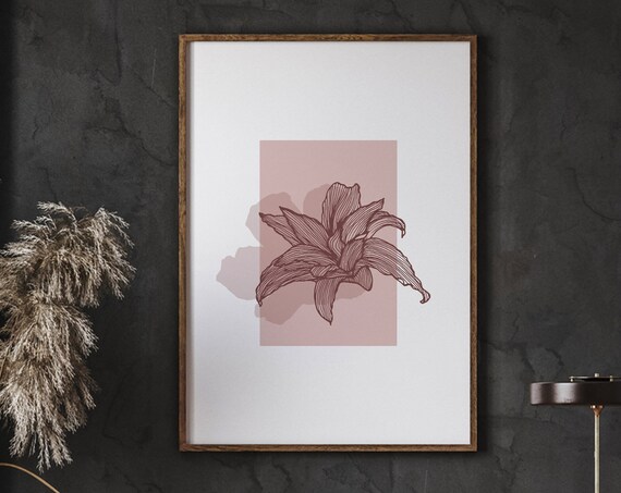 Shades Of Blush Botanical Wall Art Fine Line Flower Drawing Minimal Flowers