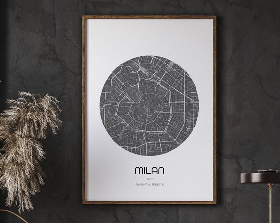 Milan Map, World City Modern Art Print