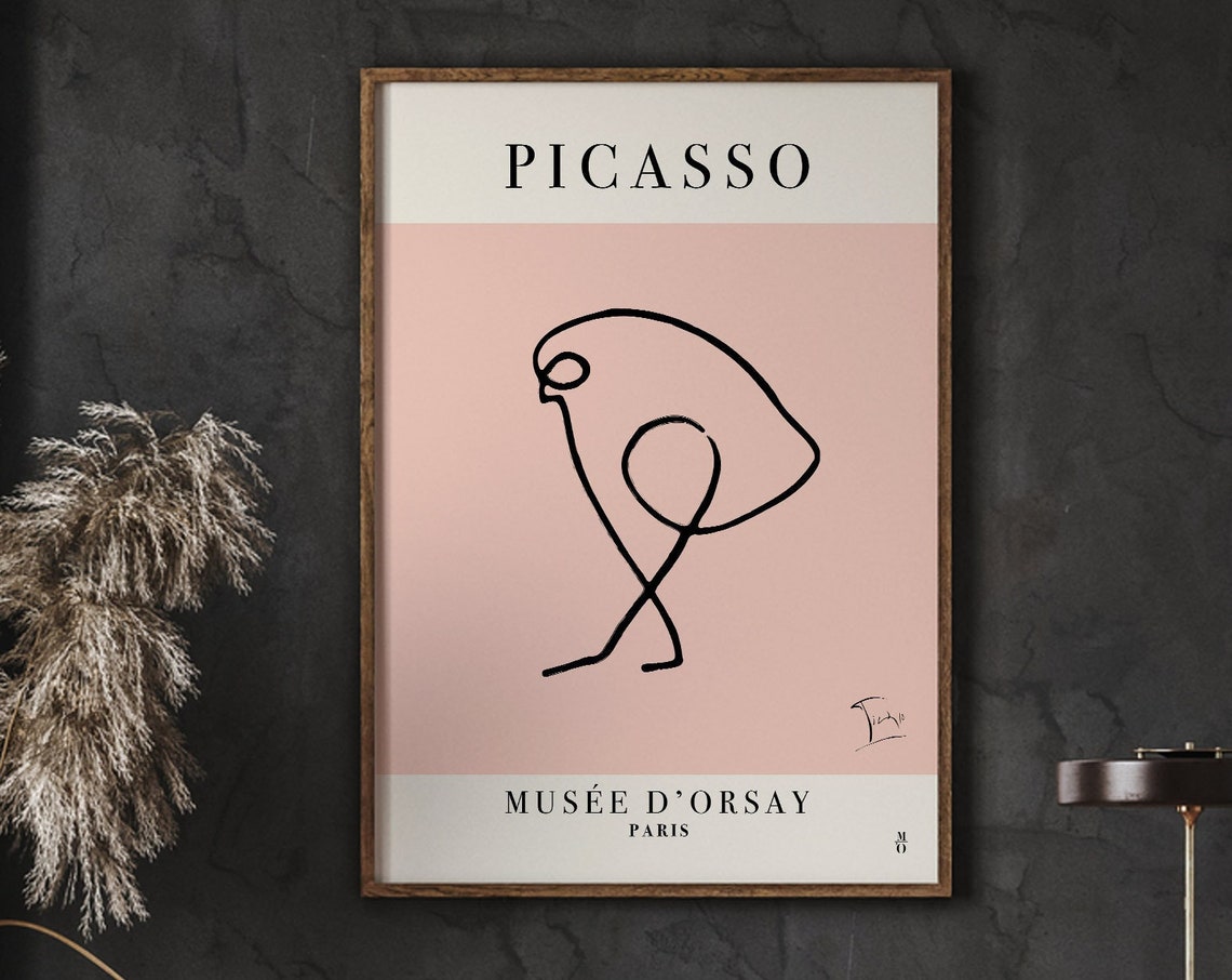 Pablo Picasso Bird One Line Drawing Pink Museum Exhibition Poster