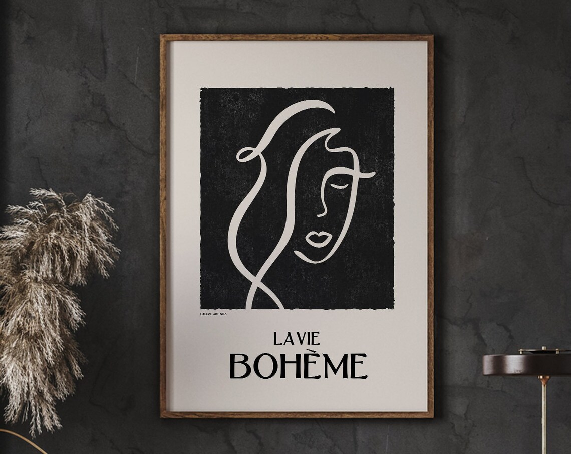 Boho Abstract Neutral Black Decor Wall Art Figure Mid Century Minimalist Poster Instant
