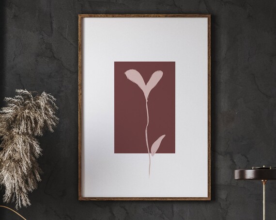 Heart Flower Love Art Blush Rosecolor Silhouette Print Minimalist Shape Florist Gift Wall