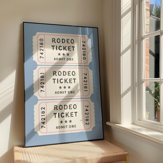 Rodeo Ticket Admit One Vintage Stub Stack Pink Blue Western Poster