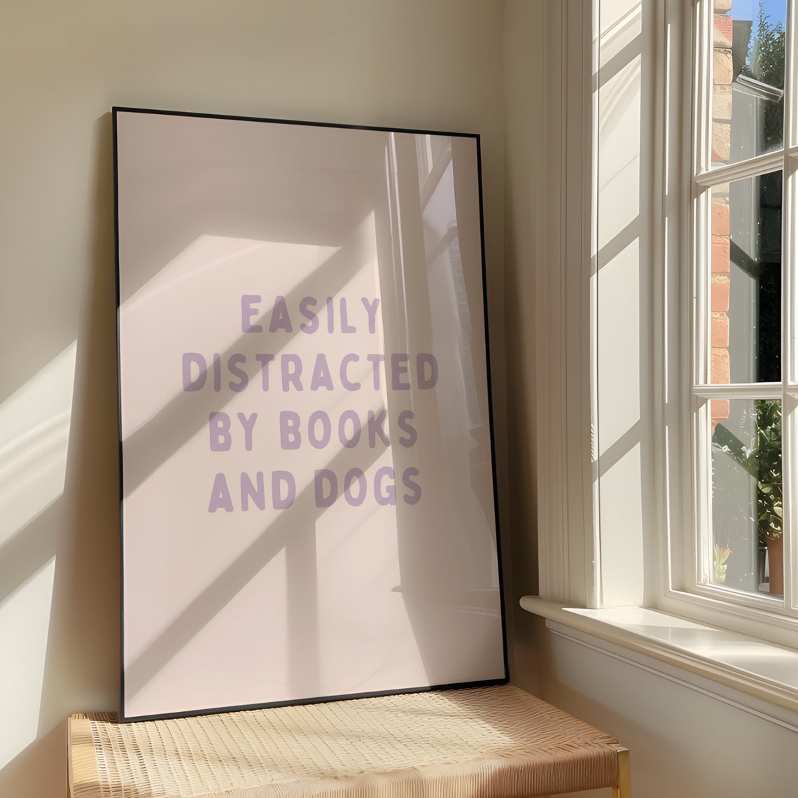 Easily Distracted By Books And Dogs Lavender Typography Poster