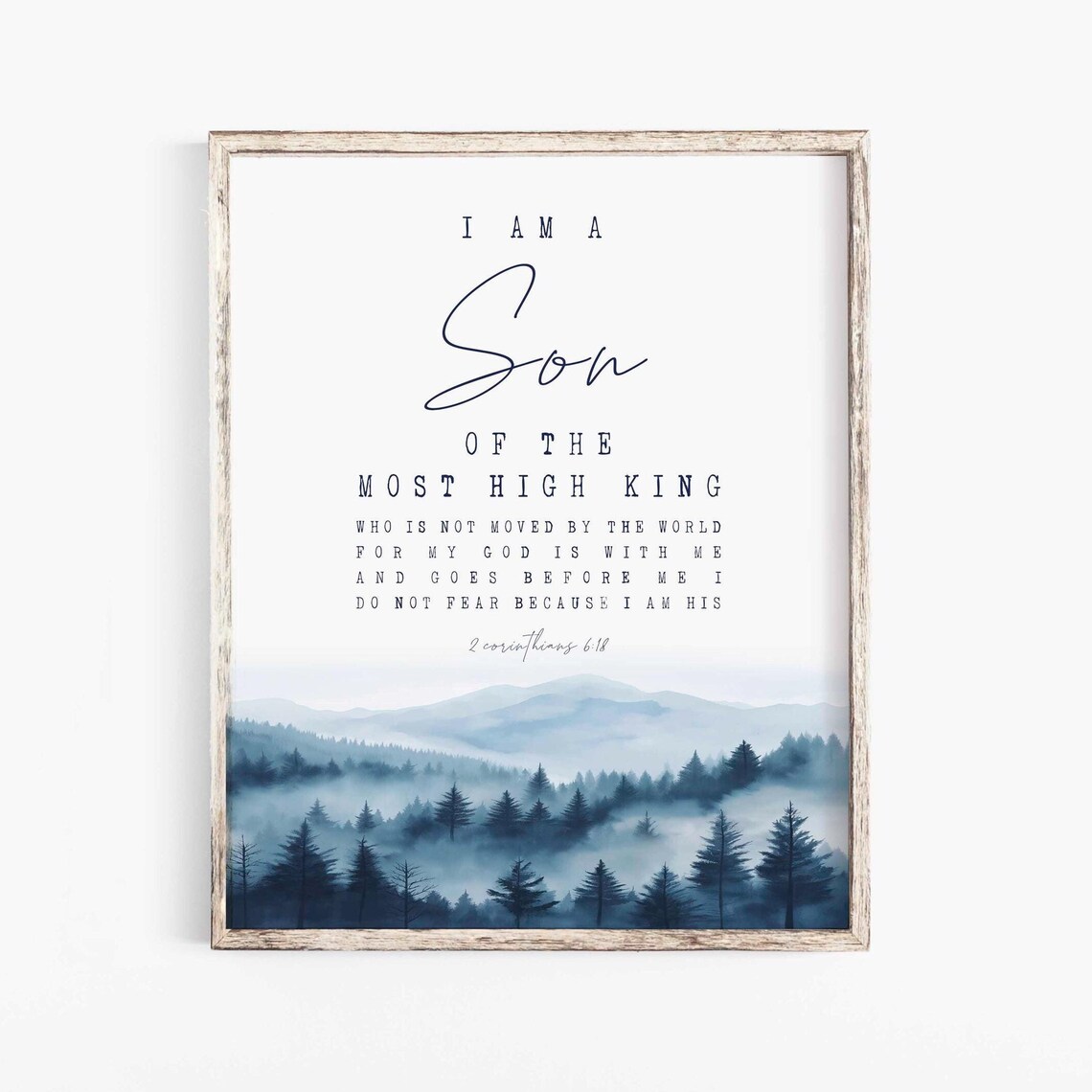 Son of the Most High King Blue Misty Mountain Watercolor Poster