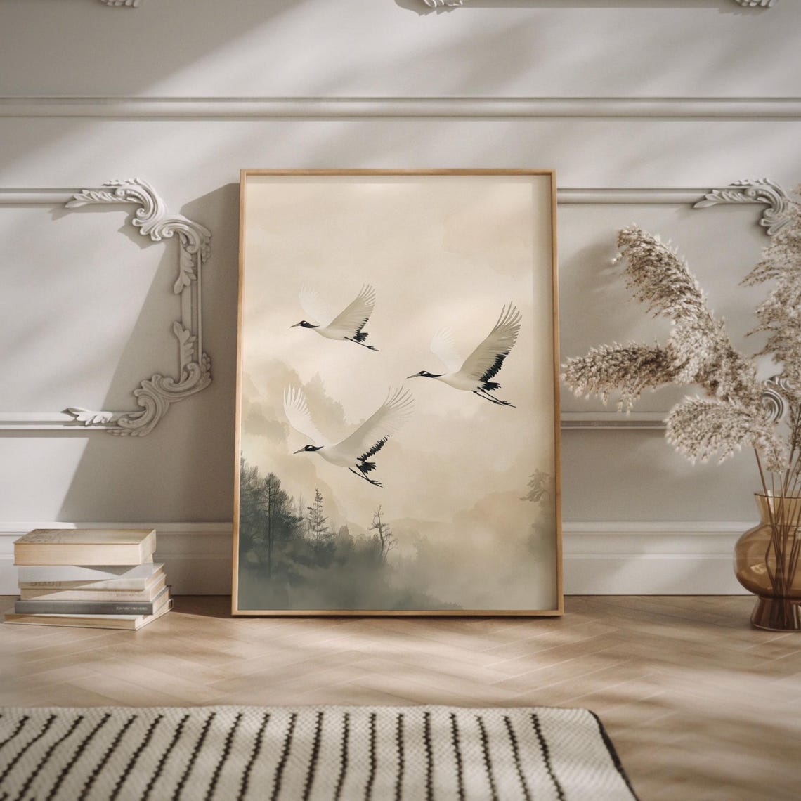 Cranes Of Serenity, Japandi Minimalist Art Print - Image 2