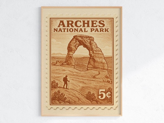 Arches National Park Poster Vintage Stamp Style Delicate Arch 5 Cent