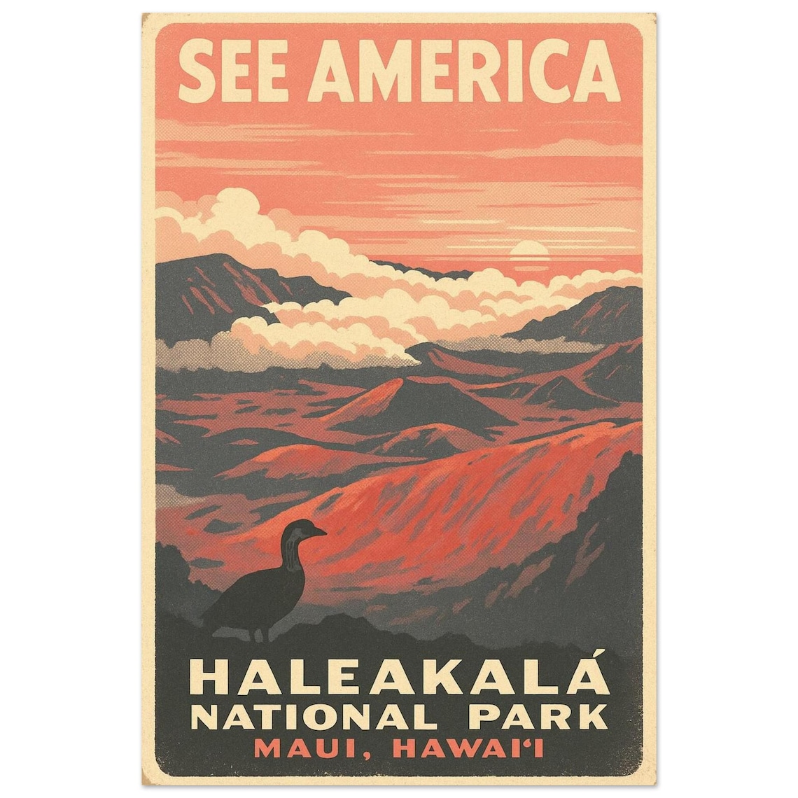 Haleakala National Park Maui Hawaii Volcano WPA Travel Poster