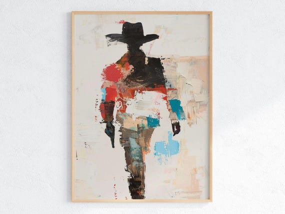 Abstract Cowboy Gunslinger Wall Art Modern Western Silhouette With Bold Brushstrokes Rustic Poster For Ranch Or Office Decor