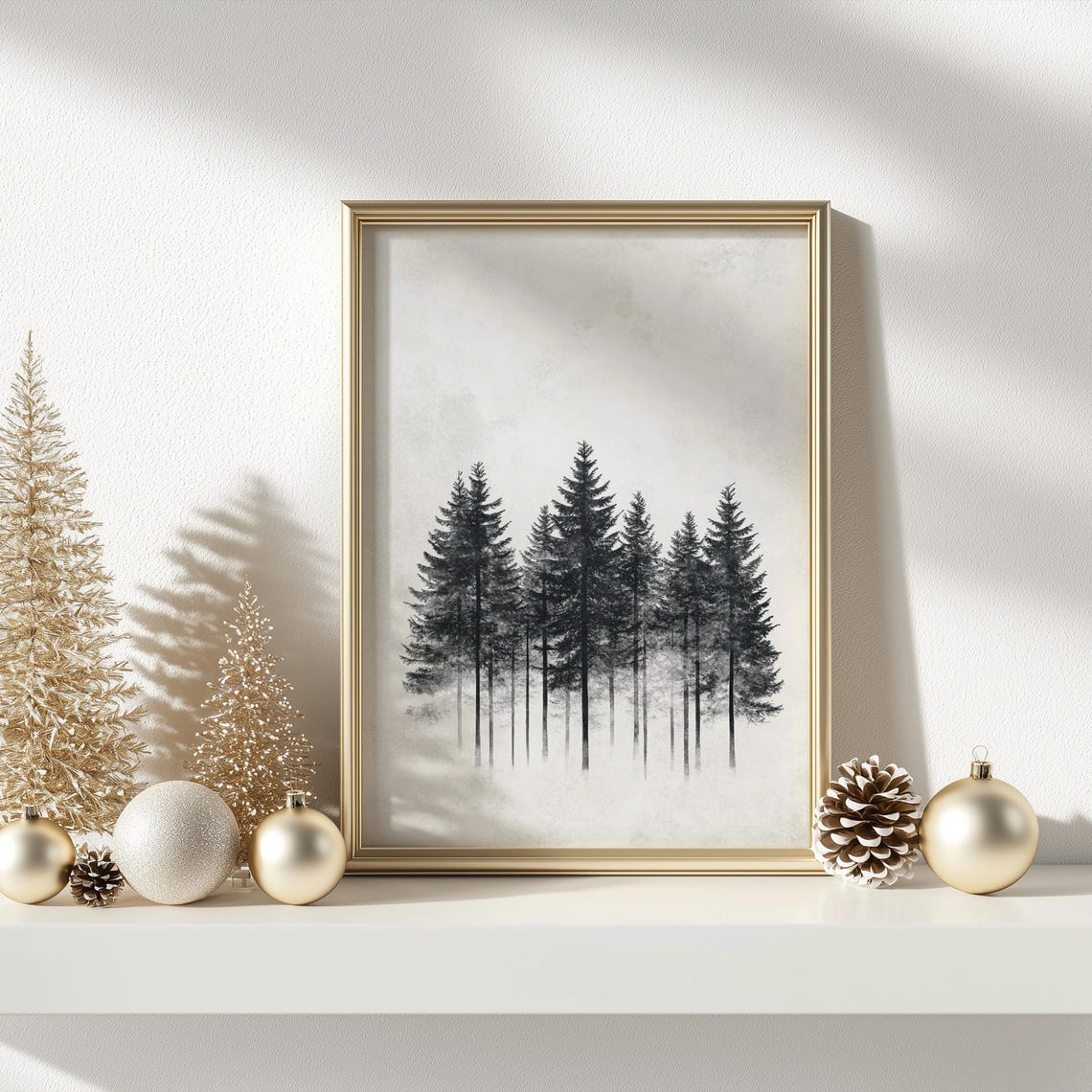 Snowy Pine Forest In Mist Soft Monochrome Winter Scene Poster - Image 3