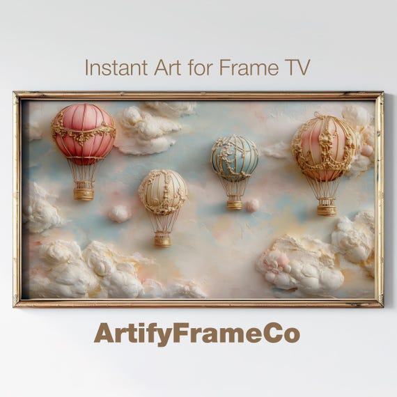 Vintage Hot Air Balloons 3d Textured Frame Tv Art Nostalgic Sky Adventure Screensaver Frame Tv Art Living Room Decor 4th Of July
