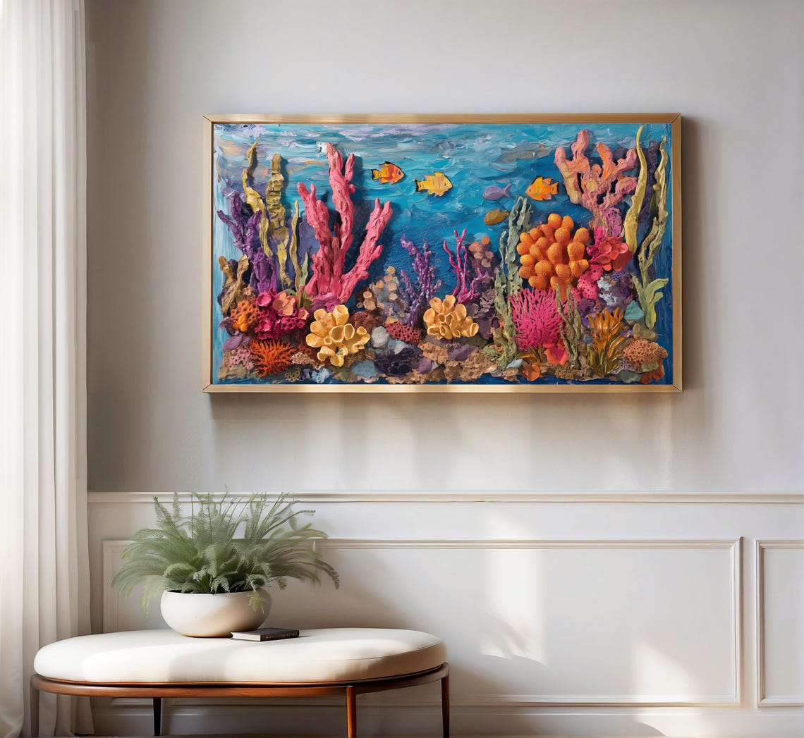 Coral Reef 3D Textured Underwater Painting Vibrant Ocean Fish Poster - Image 3