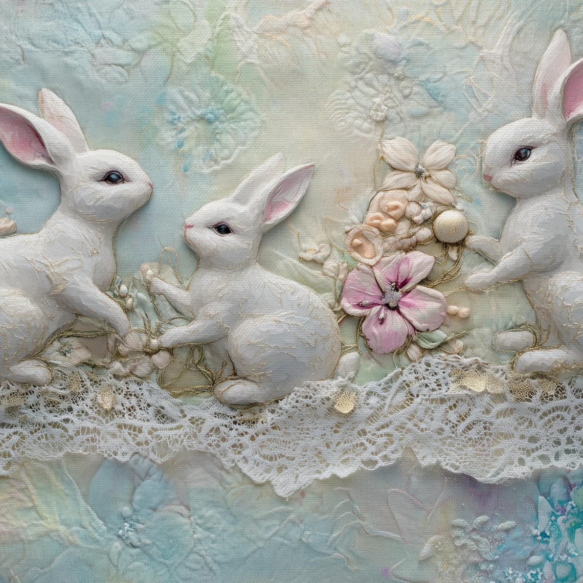 3d Easter Frame Tv Art Cute 3d Embroidered Easter Bunny Vintage Rabbit Family Textured Frame Tv Spring Easter Screensaver Tv111 - Image 4