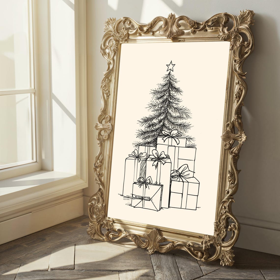 Christmas Tree With Gifts Line Sketch Festive Holiday Poster - Image 2