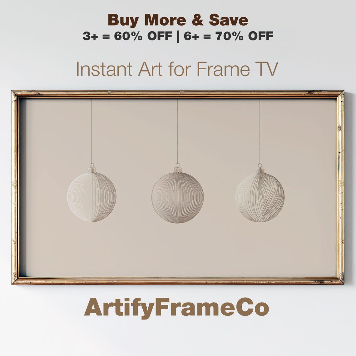 Three White Ribbed Bauble Ornaments Elegant Neutral Holiday Poster