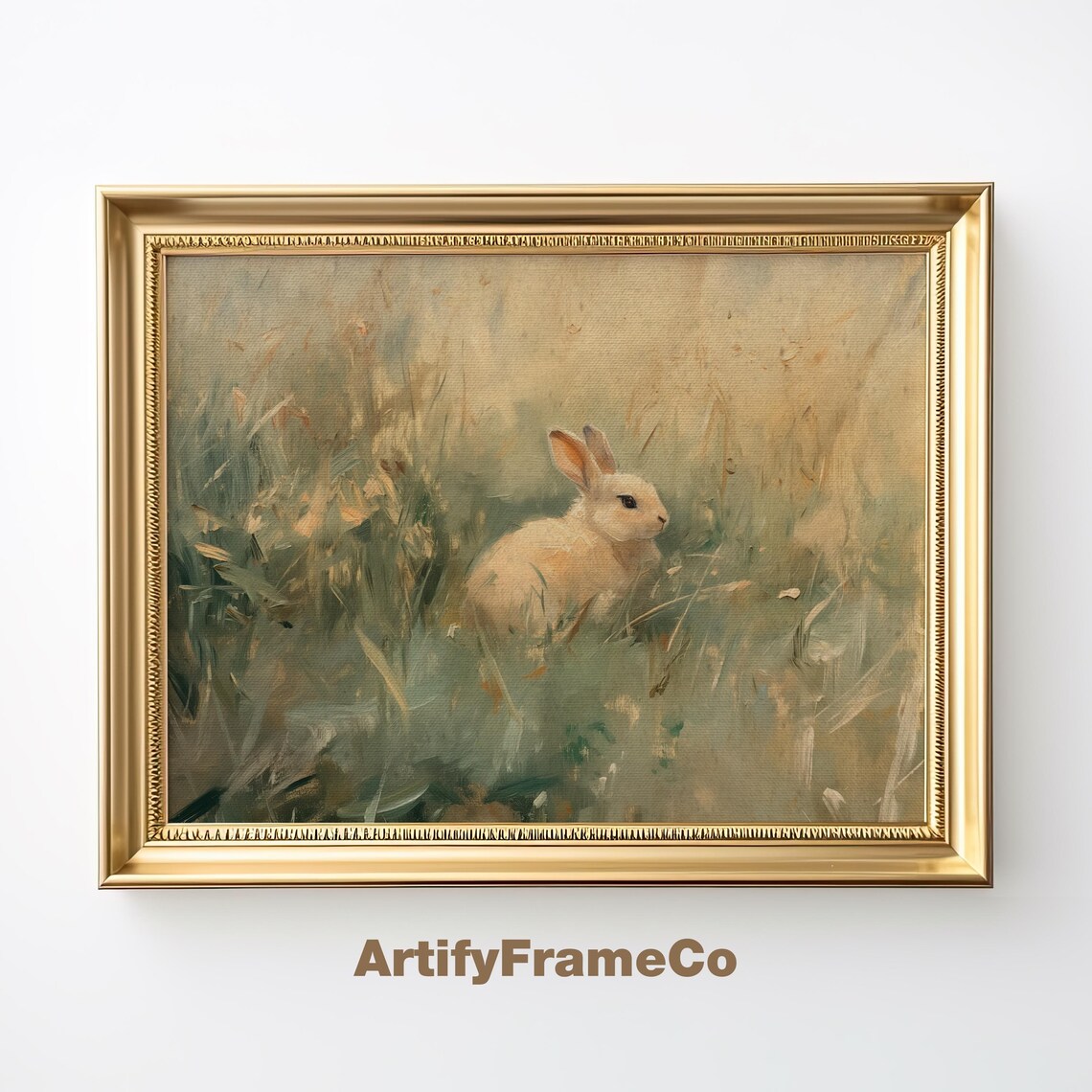 Vintage Rabbit Oil Painting Bunny Spring Art Print