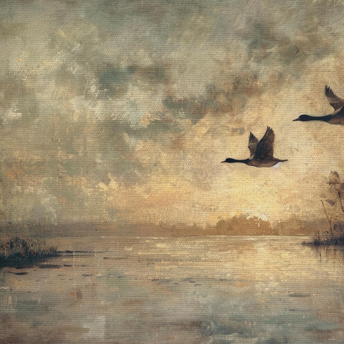 Flying Ducks Vintage Wildlife Art Print, Rustic Country - Image 4