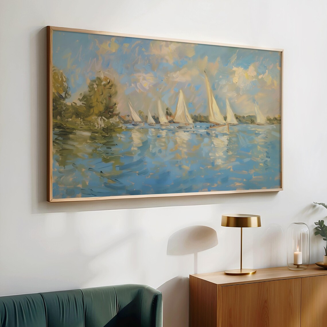 Impressionist Sailboats on River Sunny Regatta Sailing Scene Poster - Image 2