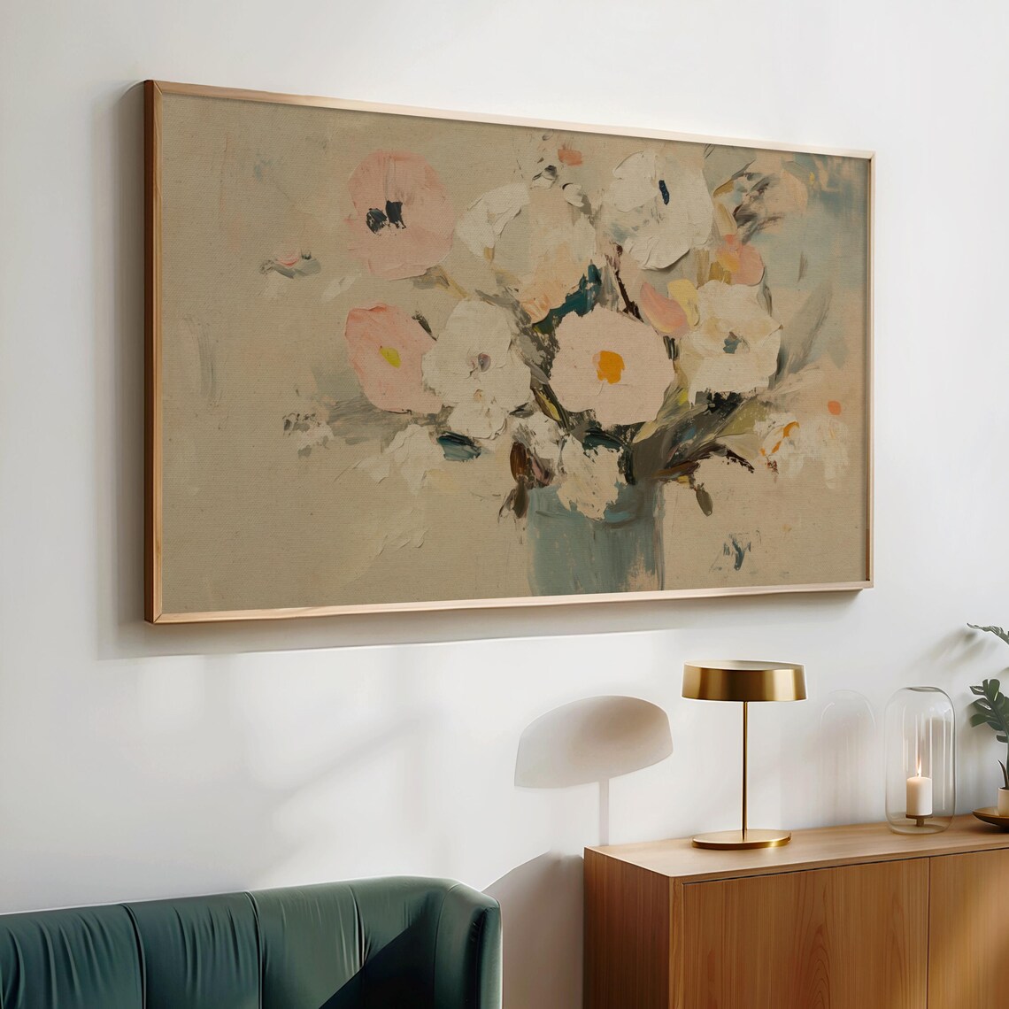 Blush White Anemone Flowers Soft Neutral Abstract Floral Painting Poster - Image 2