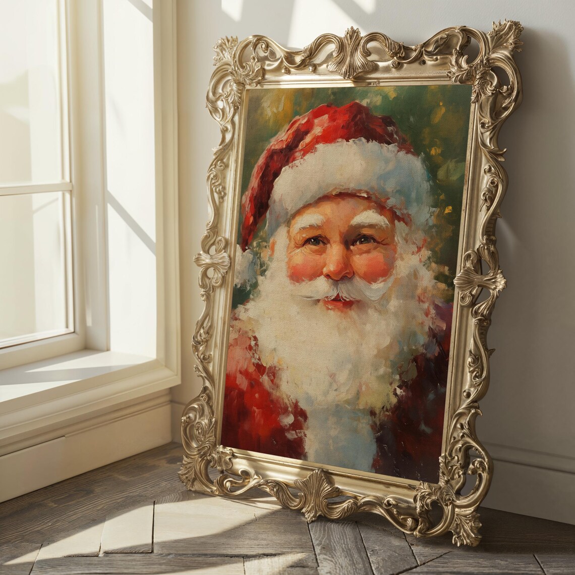 Jolly Santa Claus Close Up Portrait Painting Warm Holiday Glow Poster - Image 2