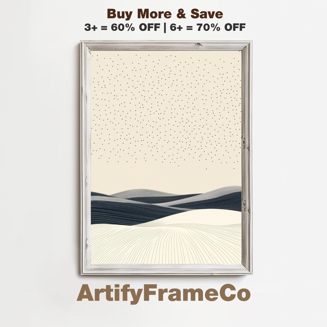 Starry Night Sky Abstract Rolling Hills Minimalist Art Poster