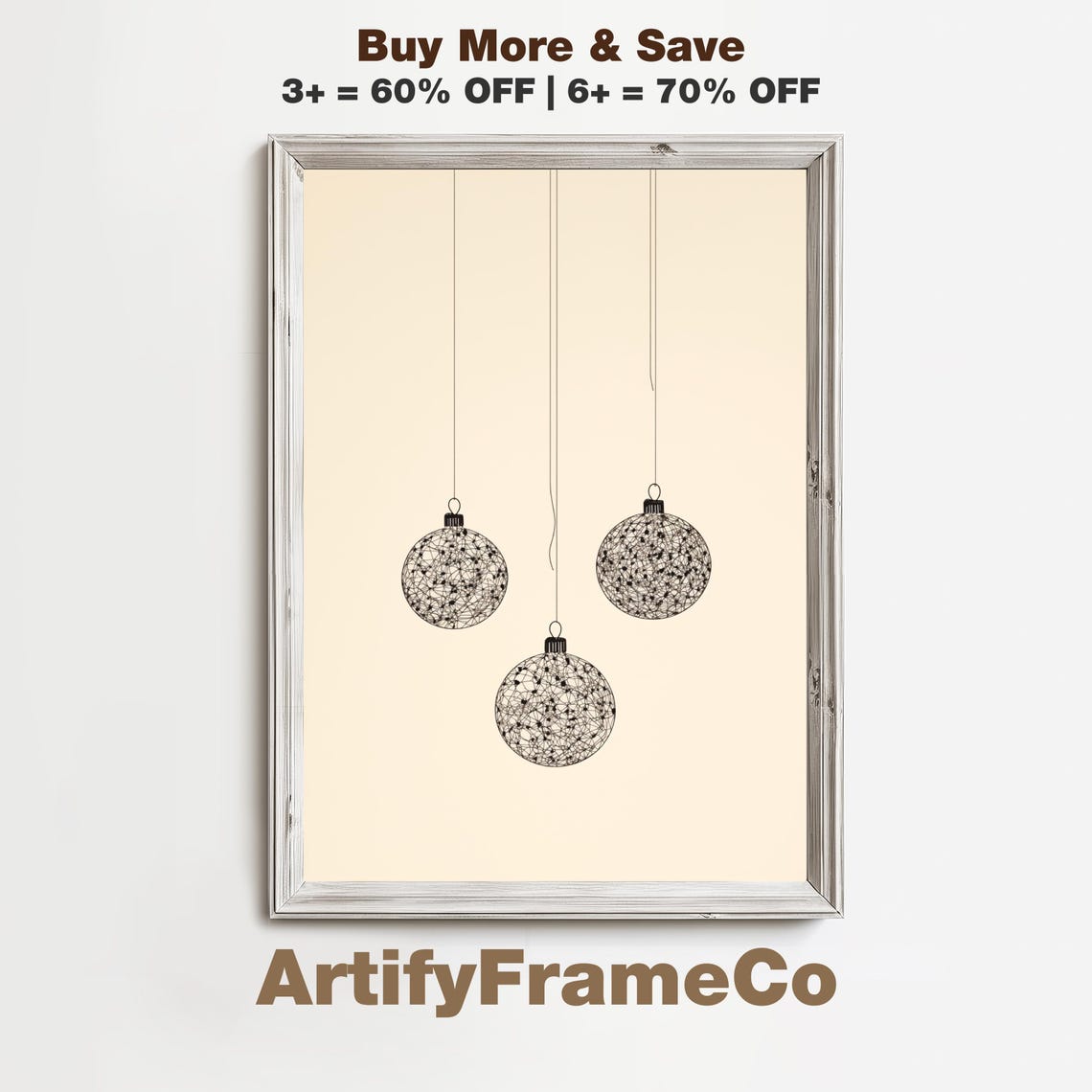 Boho Christmas Ornaments Hanging Bauble Doodle Line Art Poster