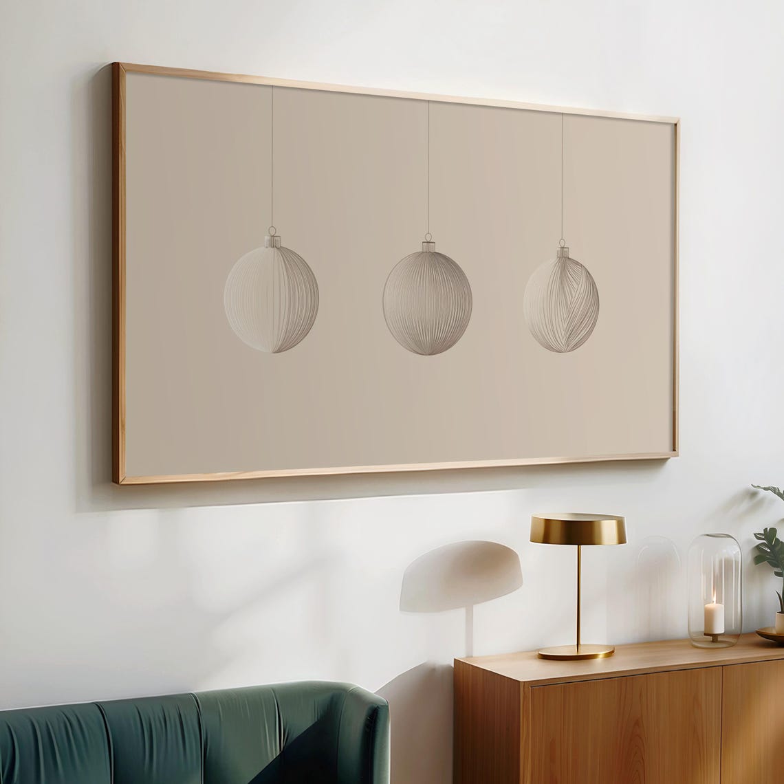 Three White Ribbed Bauble Ornaments Elegant Neutral Holiday Poster - Image 2
