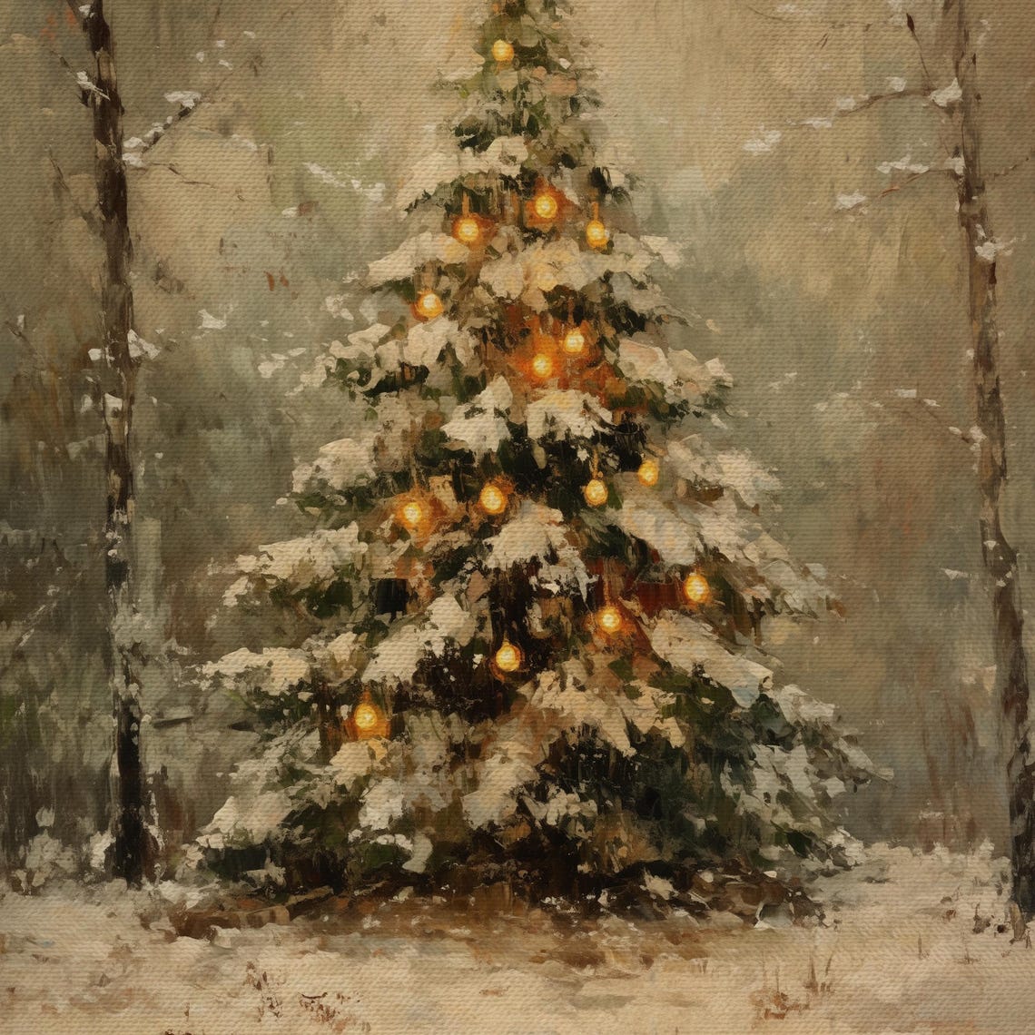 Snowy Christmas Tree in Woods Glowing Lights Winter Wonderland Poster - Image 4