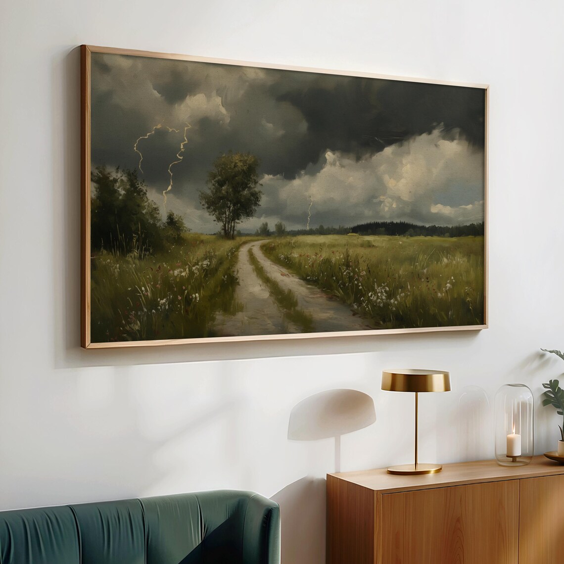Dark Country Landscape Rustic Neutral Art Print - Image 2