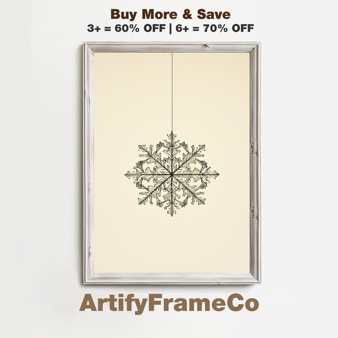 Hanging Snowflake Ornament Delicate Line Drawing Winter Poster